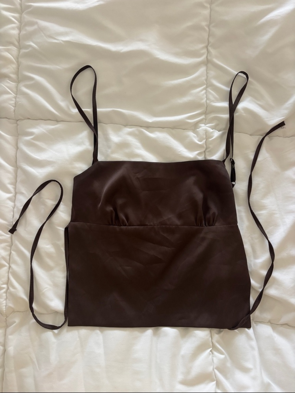 Brown Satin Open-Back Camisole Top with Adjustable Ties